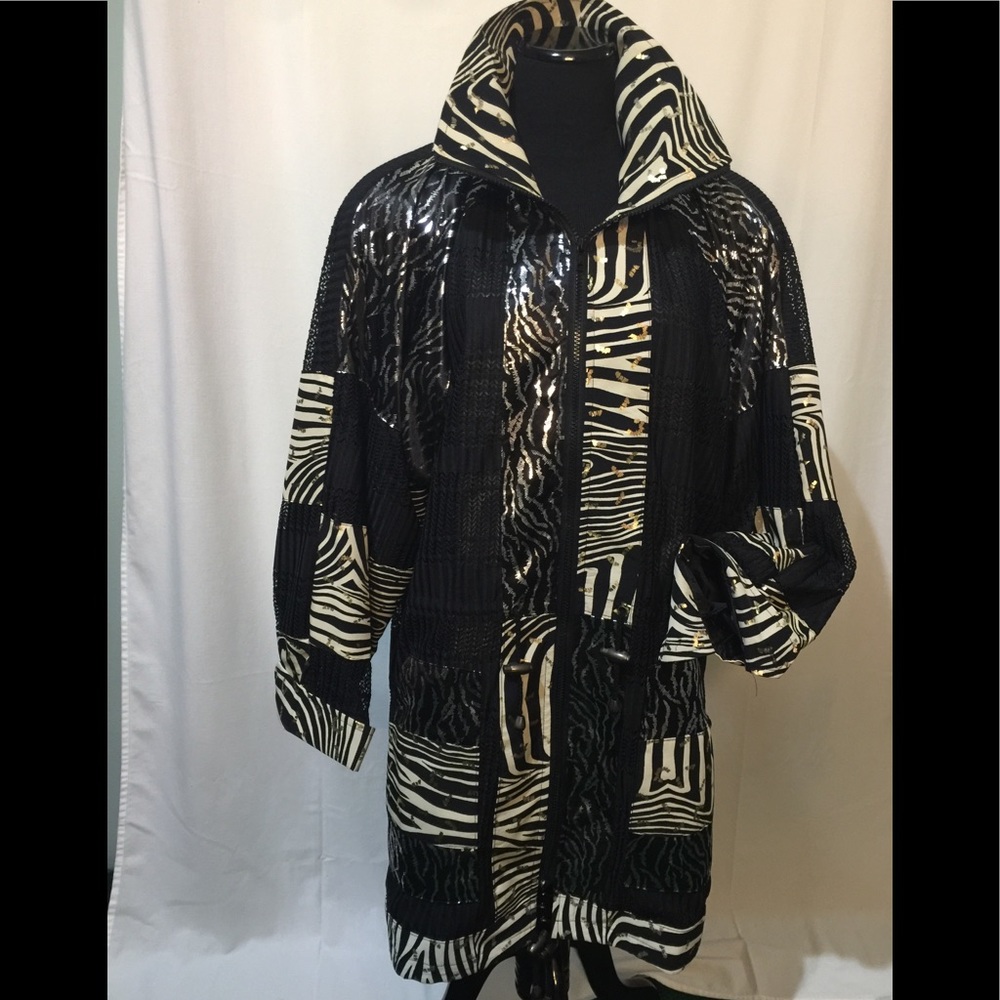 Carolean🌷Jkt Blk/Gold/Cream Lined Size L - Picture 2 of 8